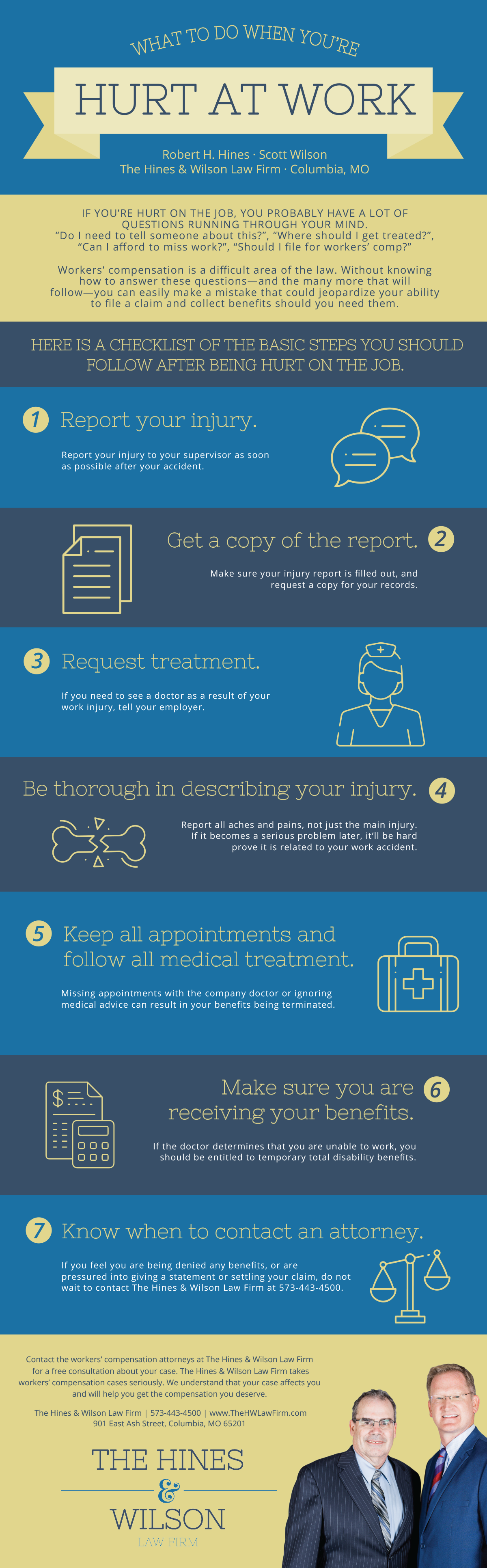 What to do when you’re hurt at work - workers compensation infographic